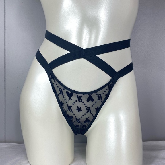 VS Black Mesh/Velvet Ringmaster Brazilian Panty - Picture 1 of 3